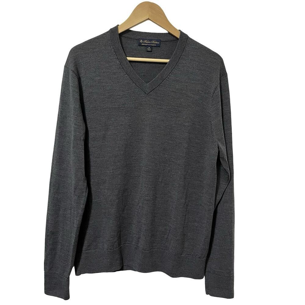 Brooks Brothers SaxXon Merino Wool Sweater Men's Size M Gray Academia Office